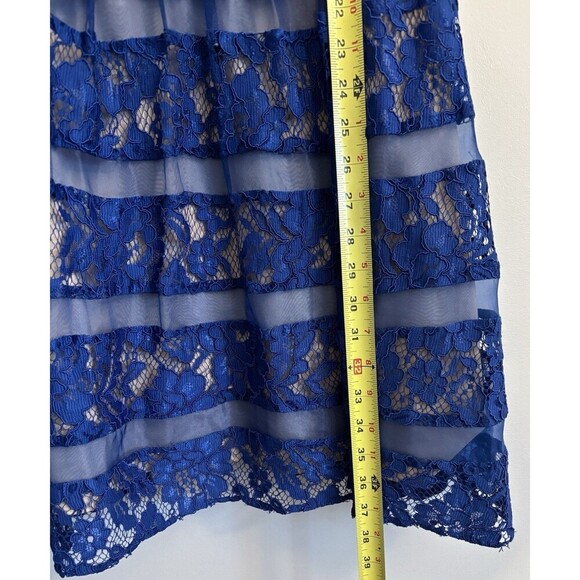 AIDAN MATTOX Blue Lace Fit/Flare Dress Women 12 Sleeveless Lined Cocktail Party - Picture 12 of 12